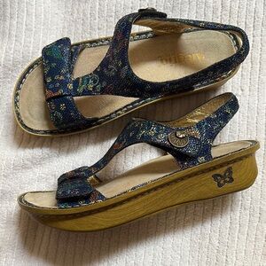 Alegria Navy Floral Wedge Sandals